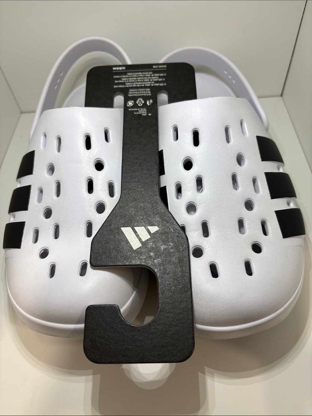 adidas ADILETTE White Clog with Black Stripe Accents